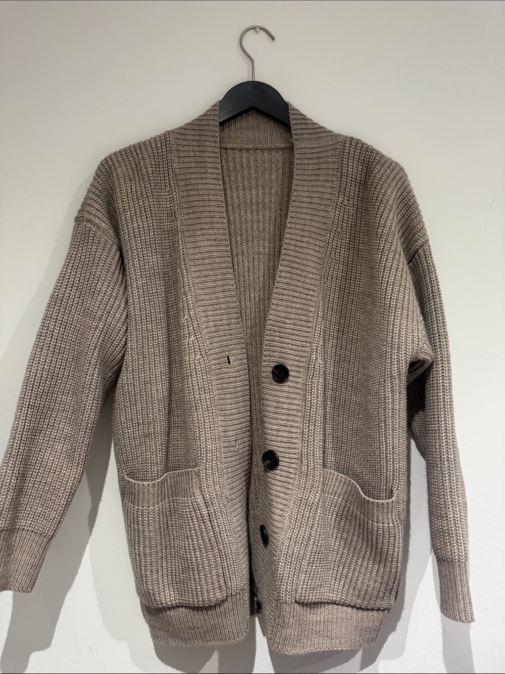 Women’s Woolen Knit Button-Up Cardigan Sweater - Taupe